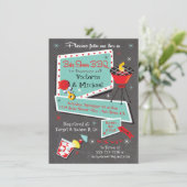 Retro Chalkboard Baby shower Barbecue Uitnodiging (Staand voorkant)