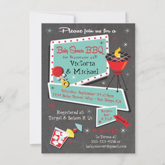 Retro Chalkboard Baby shower Barbecue Uitnodiging (Voorkant)