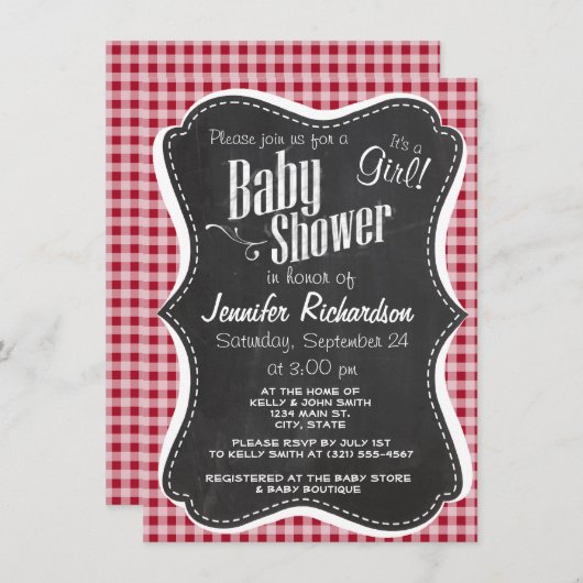 Retro Chalkboard; Carmine Red Gingham; gebarsten Kaart (Voorkant / Achterkant)