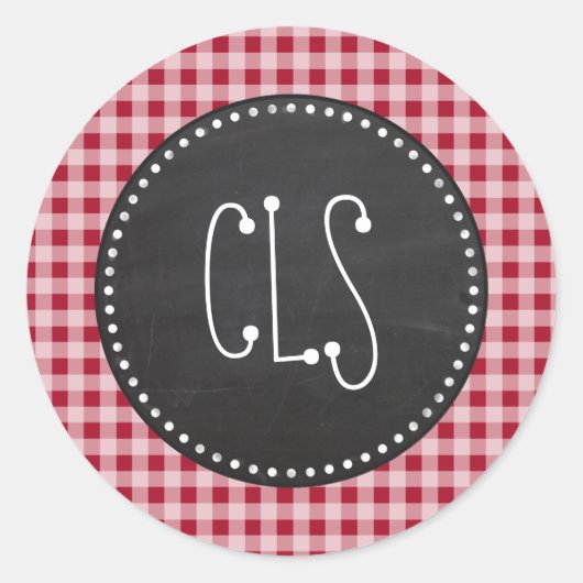 Retro Chalkboard; Carmine Red Gingham; gebarsten Ronde Sticker (Voorkant)