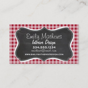 Retro Chalkboard; Carmine Red Gingham; gebarsten Visitekaartje