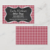 Retro Chalkboard; Carmine Red Gingham; gebarsten Visitekaartje (Voorkant / Achterkant)