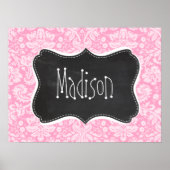 Retro Chalkboard Carnroze Damask Patroon Poster (Voorkant)