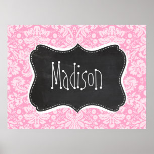 Retro Chalkboard Carnroze Damask Patroon Poster
