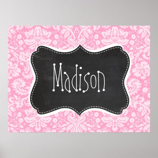Retro Chalkboard Carnroze Damask Patroon Poster (Voorkant)