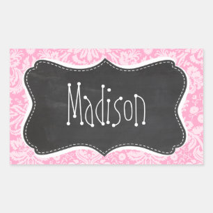 Retro Chalkboard Carnroze Damask Patroon Rechthoekige Sticker