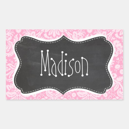 Retro Chalkboard Carnroze Damask Patroon Rechthoekige Sticker (Voorkant)