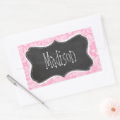 Retro Chalkboard Carnroze Damask Patroon Rechthoekige Sticker (Envelop)