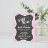 Retro Chalkboard Carnroze Damask Patroon Uitnodiging Briefkaart (Staand voorkant)