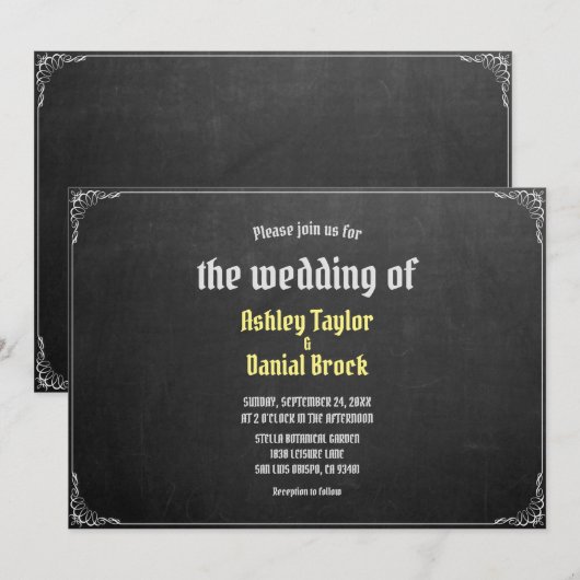  Retro Chalkboard Classic Formal Wedding Kaart (Voorkant / Achterkant)