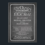 Retro Chalkboard Cocktail Party Vrijgezellenfeest Kaart<br><div class="desc">Begin je stijlvolle kakkercocktail-paren meteen met onze moderne drinken die een brutale douche uitnodigen.  Onze bruiddoucheuitnodiging is voorzien van een uniek retro-neoncocktail party-teken op een hedendaagse zwarte achtergrond.  Draai de uitnodiging om een trendy en stijlvolle matching back te vinden.</div>