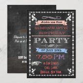 Retro Chalkboard Kinder slaappover Birthday Party Kaart (Voorkant / Achterkant)