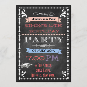 Retro Chalkboard Kinder slaappover Birthday Party Kaart