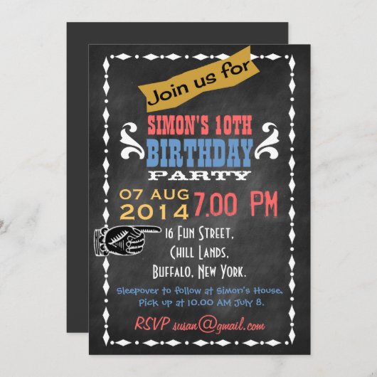 Retro Chalkboard kinderen Birthday Party Kaart (Voorkant / Achterkant)