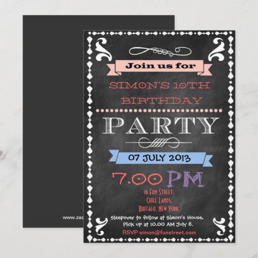 Retro Chalkboard Kinderen van Birthday Uitnodiging (Voorkant / Achterkant)