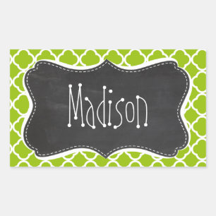 Retro Chalkboard look; Apple Green Quatrefoil Rechthoekige Sticker