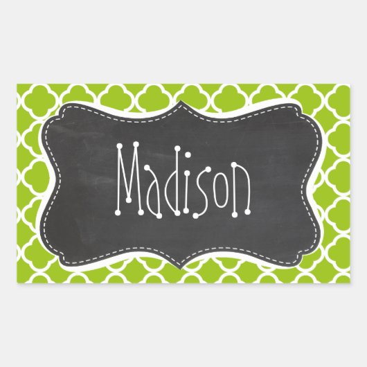 Retro Chalkboard look; Apple Green Quatrefoil Rechthoekige Sticker (Voorkant)