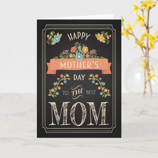 Retro Chalkboard moederdag met bloemen Kaart (Gele Bloem)