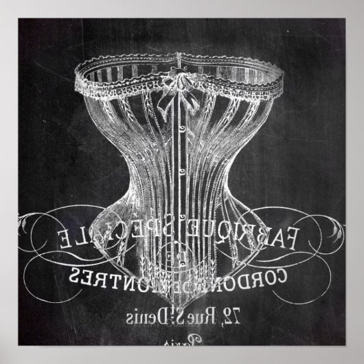 Retro chalkboard scripts Victoriaans lingerie cors Poster (Voorkant)