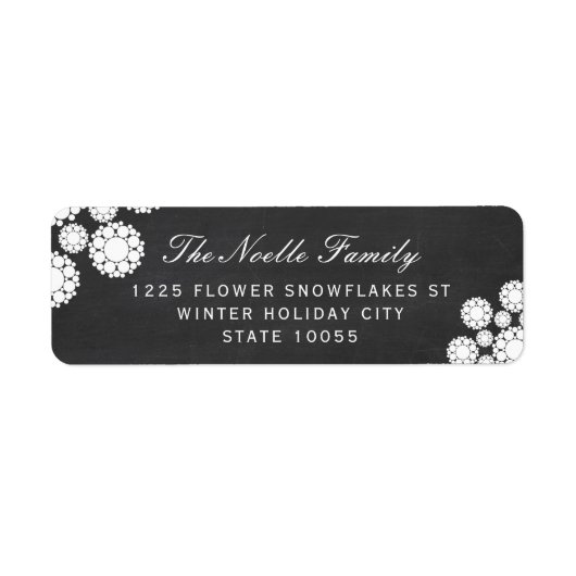 Retro Chalkboard Sneeuwvlokken Bloem Vakantie Adre Etiket (Voorkant)