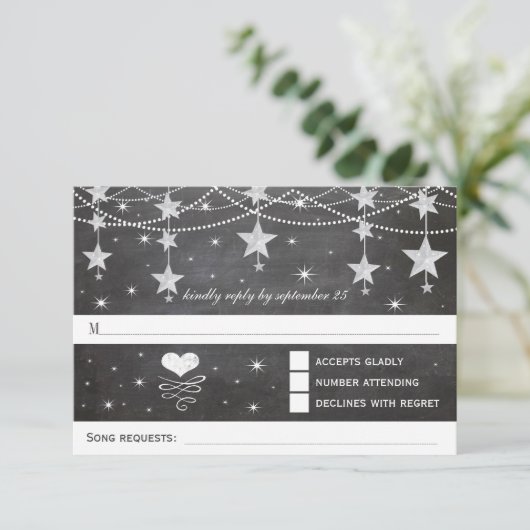 Retro Chalkboard Stars 4 juli bruiloft RSVP Kaartje (Staand voorkant)