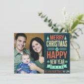 Retro Chalkboard Typografie Kerstfoto Feestdagenkaart (Staand voorkant)