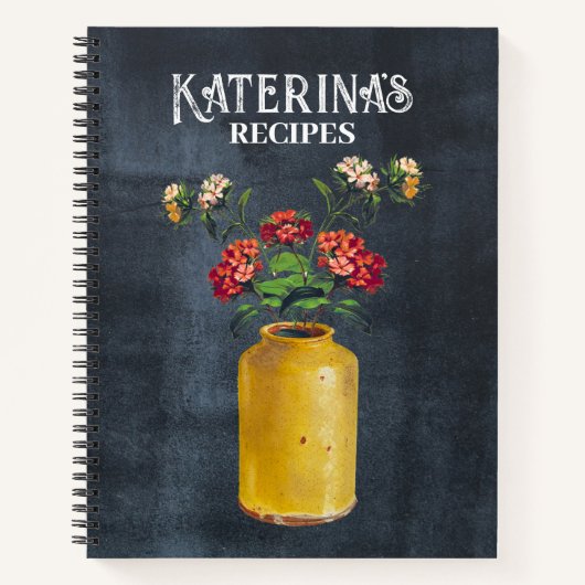 Retro Chalkboard Waterverf Wild Flowers Recipe Notitieboek (Voorkant)