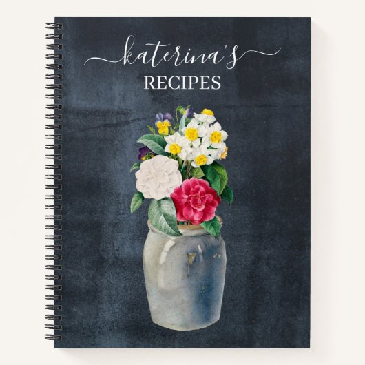 Retro Chalkboard Waterverf Wildbloemen Recipe Notitieboek (Voorkant)