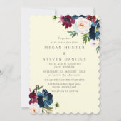 Retro Champagne Burgundy Floral Wedding Kaart (Voorkant)