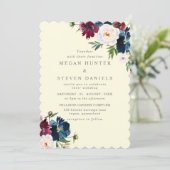 Retro Champagne Burgundy Floral Wedding Kaart (Staand voorkant)