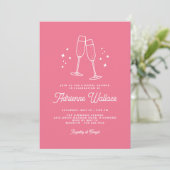 Retro Champagne | Roze Bruiloftsfeest Kaart (Staand voorkant)