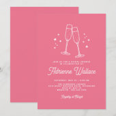Retro Champagne | Roze Bruiloftsfeest Kaart (Voorkant / Achterkant)