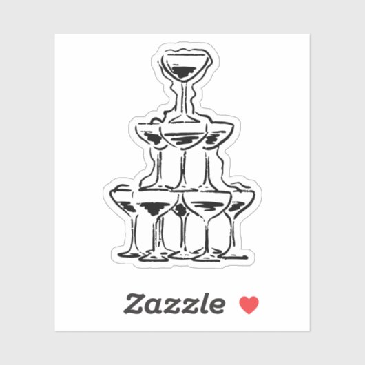 Retro Champagne Toren Bruiloft Sticker (Vel)