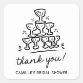 Retro Champagnetags voor Bruiloftsfeest Bedankt Vierkante Sticker (Voorkant)