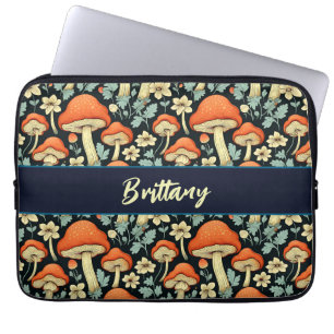 Retro champignons  Flowers gepersonaliseerd Laptop Sleeve