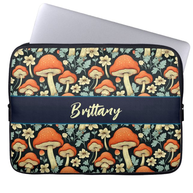 Retro champignons  Flowers gepersonaliseerd Laptop Sleeve (Voorkant)