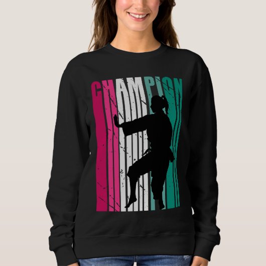 Retro Champion Of Karate Silhouette Colorful Teal  Trui (Voorkant)