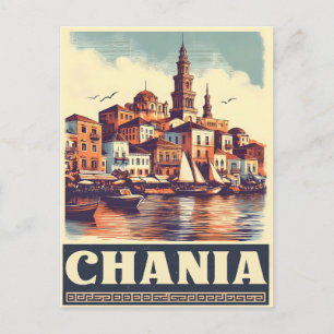 Retro Chania Stad Souvenirs crete griekenland reis Briefkaart
