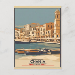 Retro Chania Stad Souvenirs crete griekenland reis Briefkaart