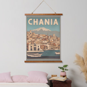 Retro Chania Stad Souvenirs crete griekenland reis Hangend Wandkleed