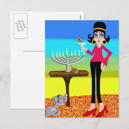 Retro Chanoeka en een Martini Feestdagenkaart (Voorkant / Achterkant)