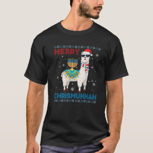 Retro Chanoeka Santa Llama Merry Chrismukkah Ugly T-shirt