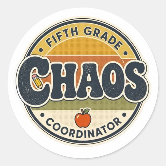 Retro Chaos Coördinator Docent Groep 8 Ronde Sticker (Voorkant)