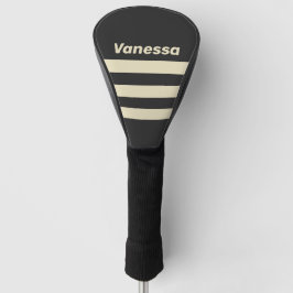 Retro Charcoal Drie Strepen met Naam Golfheadcover