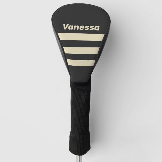 Retro Charcoal Drie Strepen met Naam Golfheadcover (Voorkant)