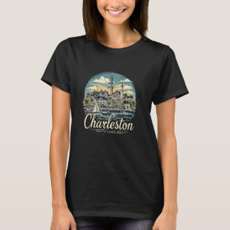Retro Charleston South Carolina Sunset Skyline Vin T-shirt