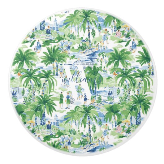 Retro Charleston Zomer Patroon | Monogram Keramische Knop (Voorkant)