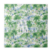 Retro Charleston Zomer Patroon | Monogram Tegeltje (Voorkant)