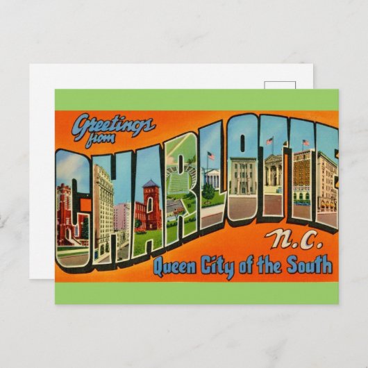 Retro Charlotte NC Briefkaart (Voorkant / Achterkant)