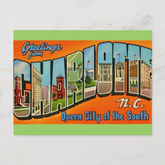 Retro Charlotte NC Briefkaart (Voorkant)